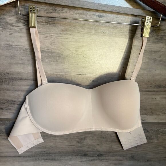 Maidenform Cream Tan Strapless Bra Removable Straps 4 clasps Women's S - Picture 5 of 9